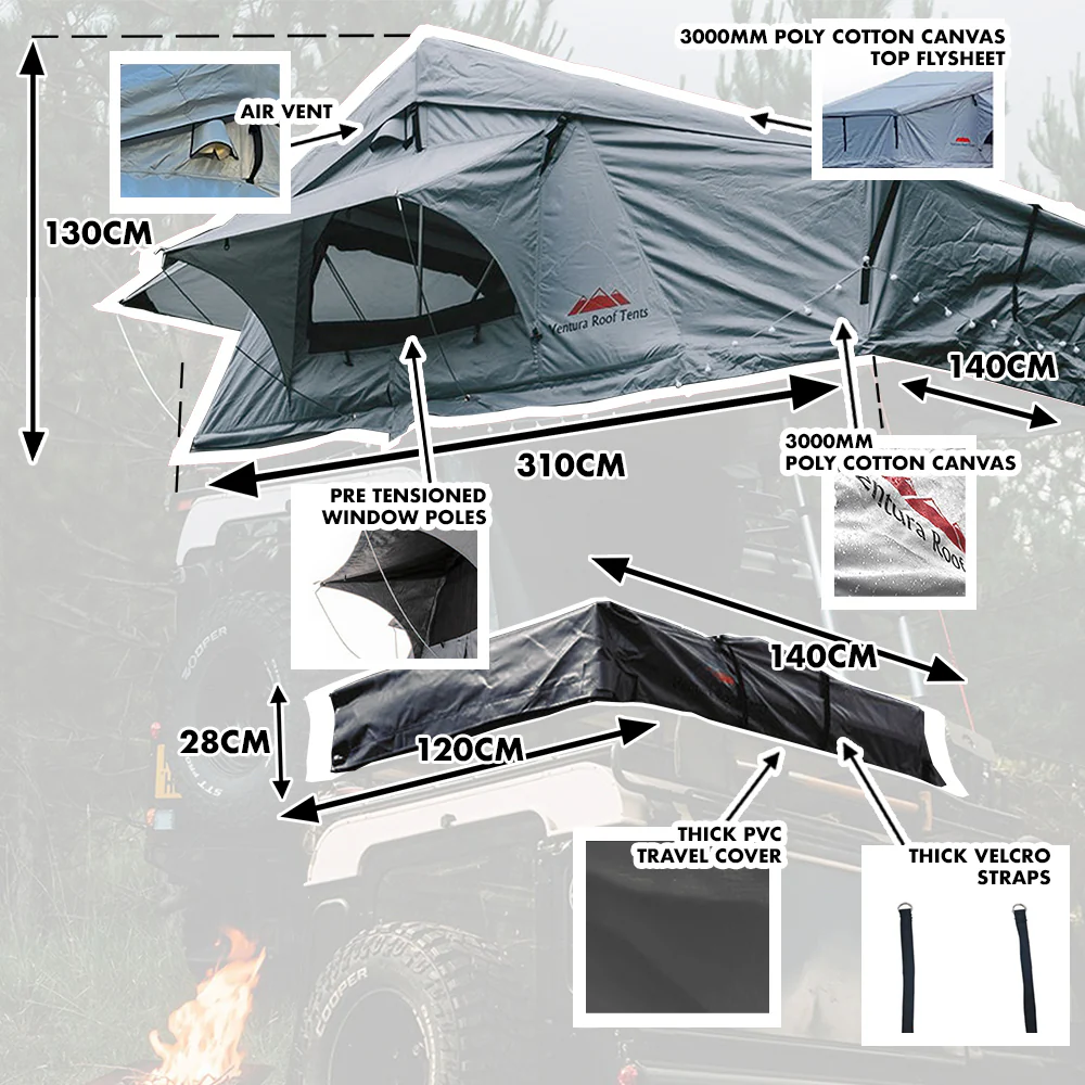 Extended Ventura Deluxe 1.4 Roof Top Tent + Side Awning (IN STOCK) - Image 15