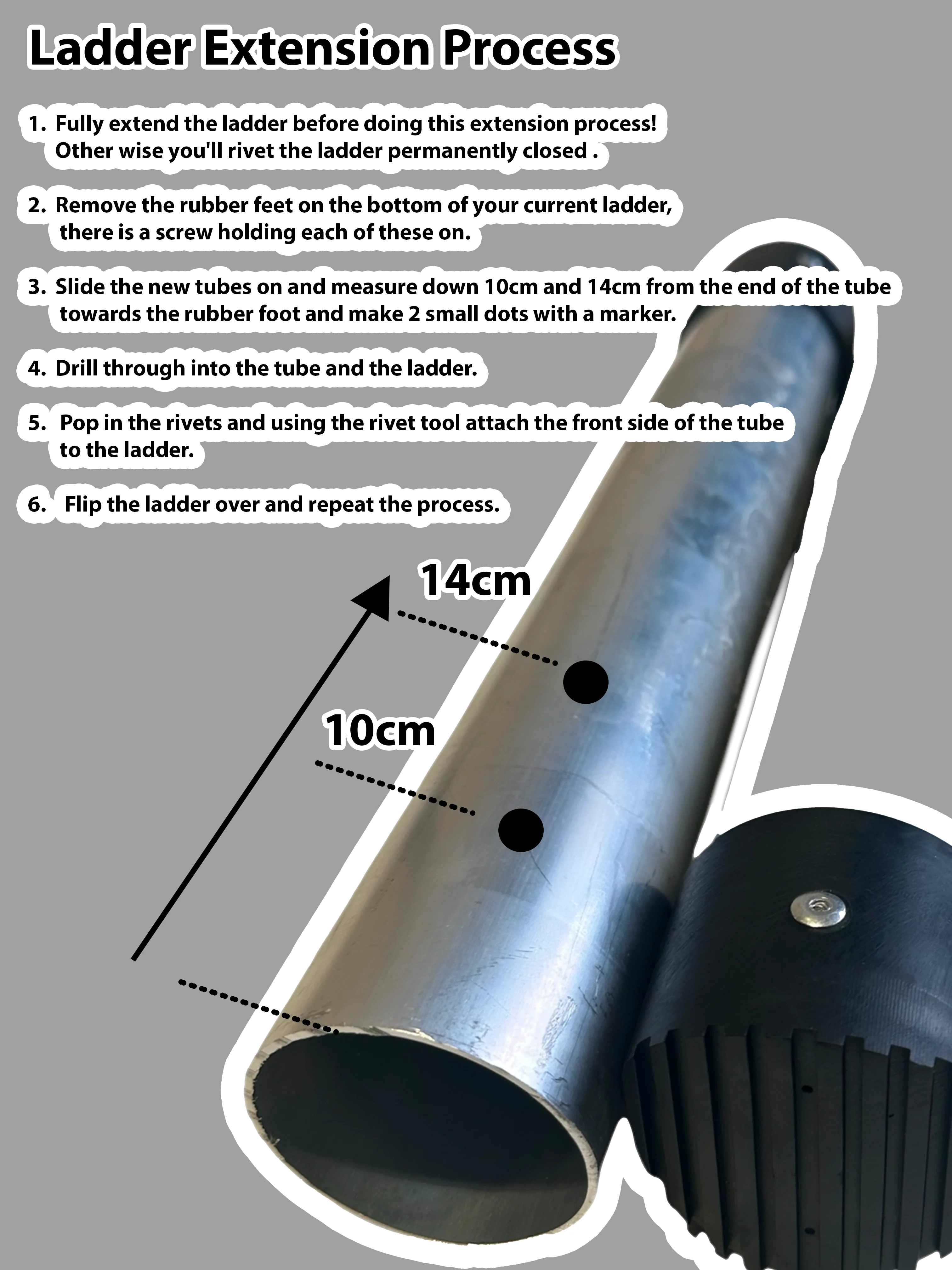 30cm Ladder Extension Tubes + 8 Rivets - Image 3