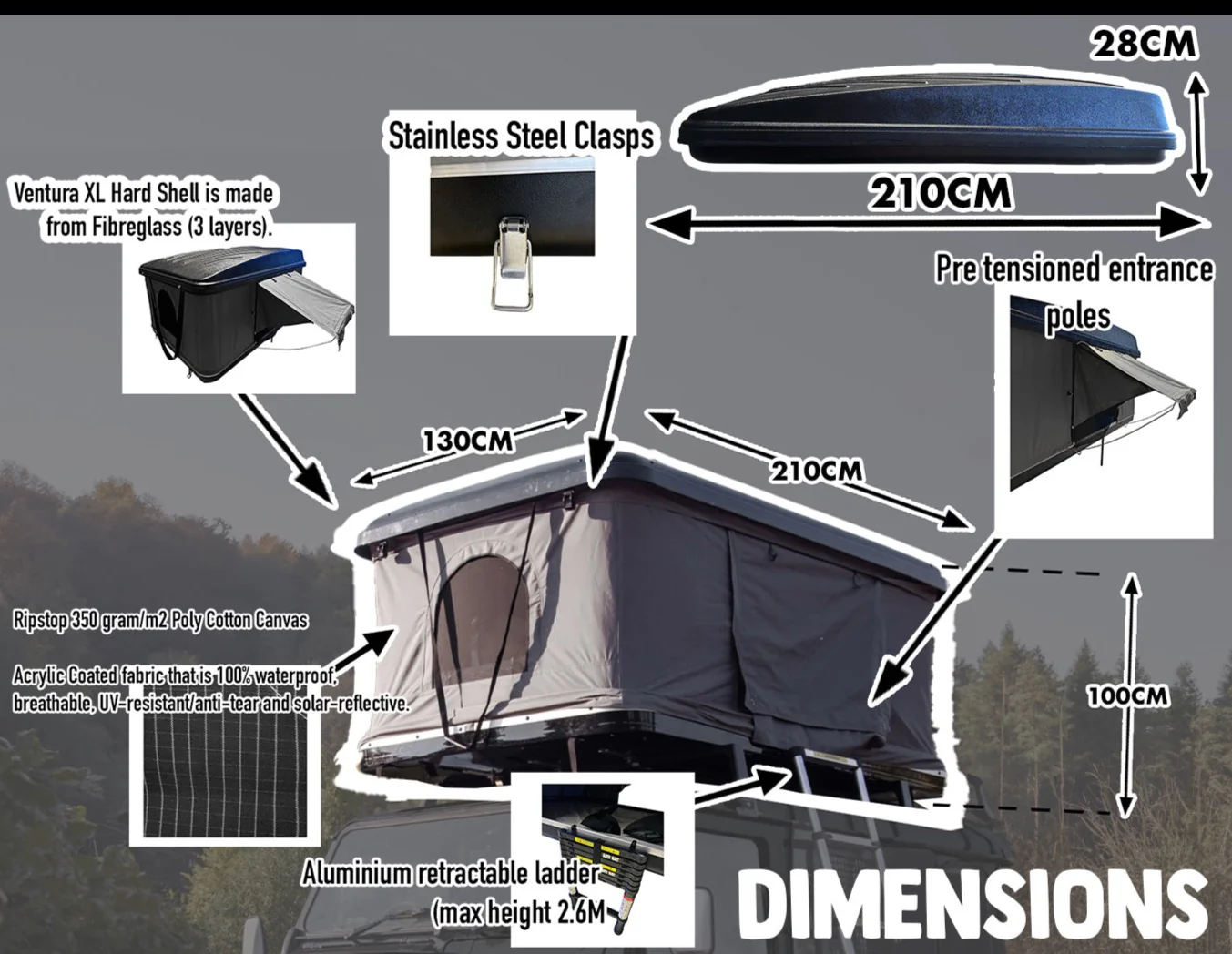 NEW Ventura XL Fibreglass Hardshell Roof Tent (IN STOCK) - Image 4